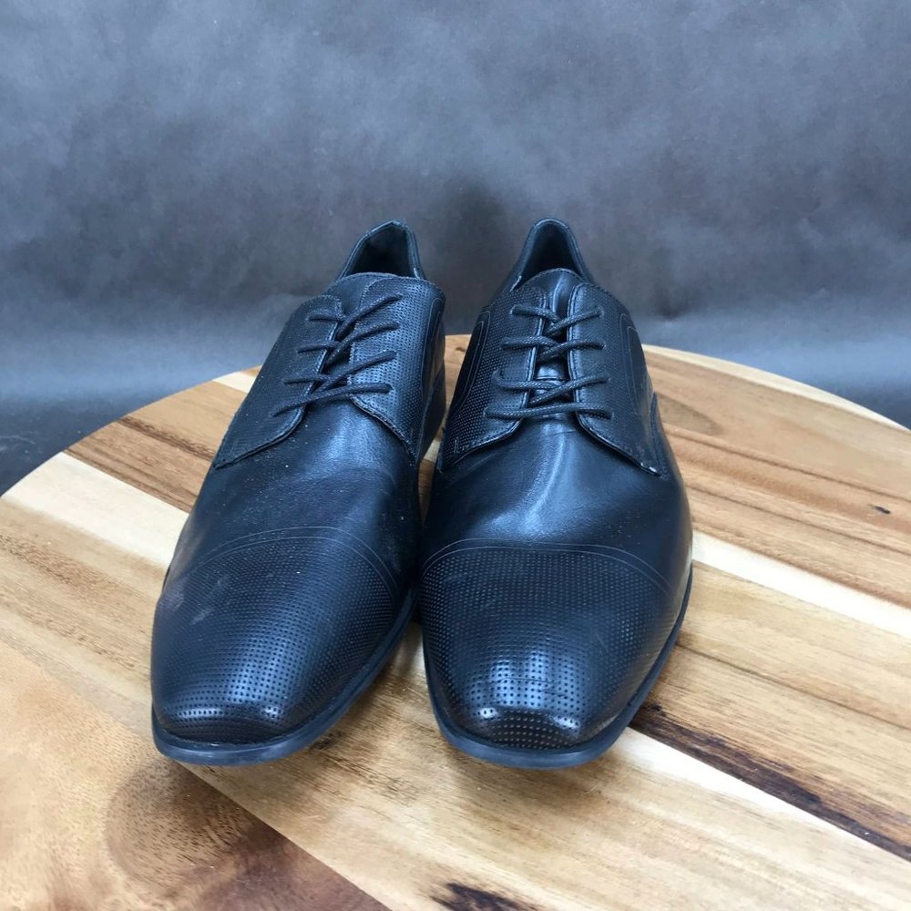 J. Ferrar Black Perforated Faux Leather Oxford Dress Shoes Lace Up Mens Size 9 - Picture 3 of 9